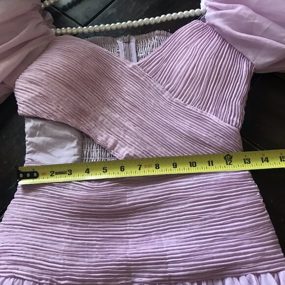 TWOTWINSTYLE V-Neck Ruched Cut Out Mini Puff Sleeve Dress Size Small Pink - Picture 7 of 8